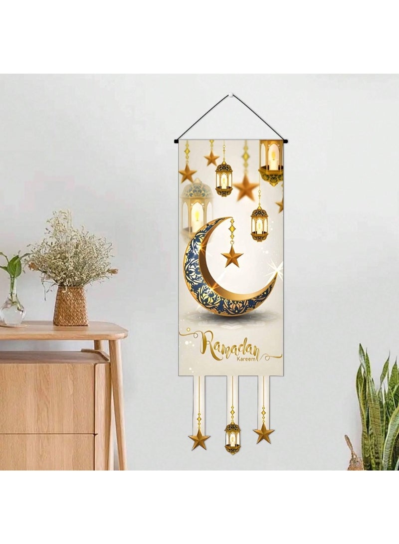 لوحة فنية من القماش بزخرفة وطباعة رمضان جذابة تعلق على الأبواب والجدران لمناسبة رمضان - Image 2